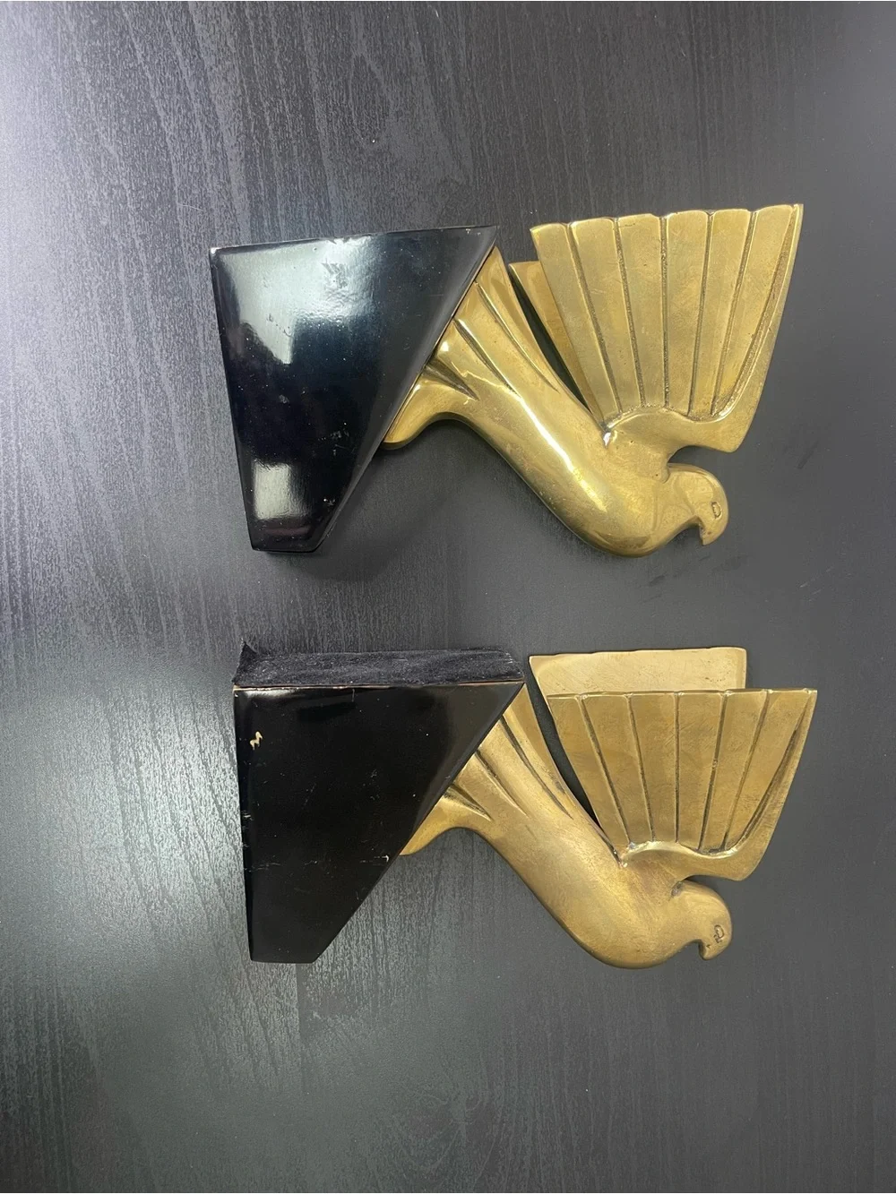 Vintage 1970s Brass  Bird Dove Pigeon Eagle  Bookend Korea Art Deco MCM